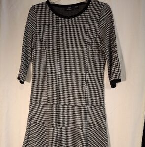 Lennie for Nina Leonard Black and White Houndstooth Midi Dress